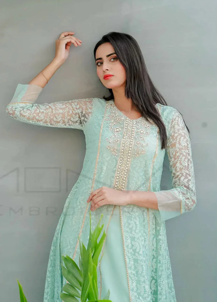 Mona Embroidery Pret Embroidered Chiffon 3 Piece Suit Delicate Drapes Mint Green