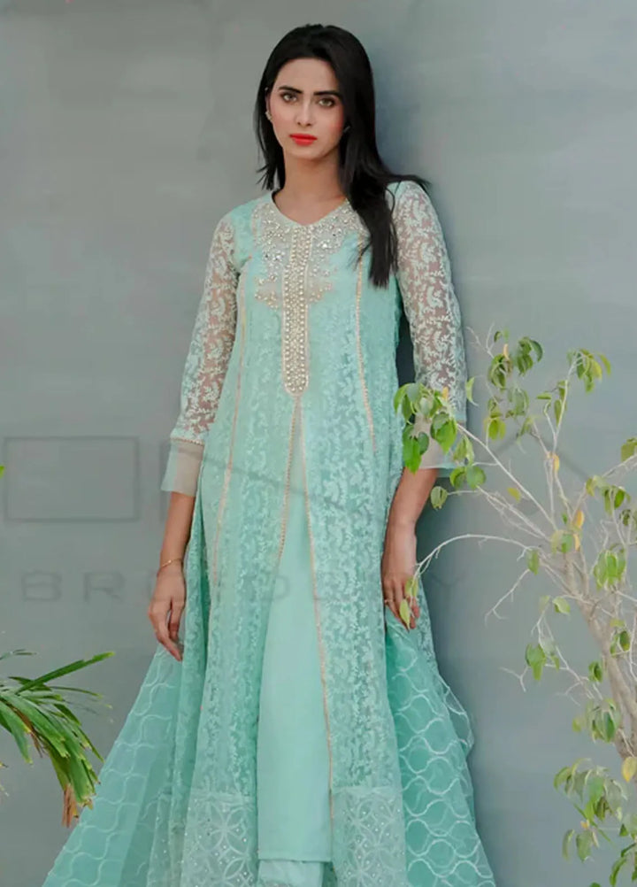 Mona Embroidery Pret Embroidered Chiffon 3 Piece Suit Delicate Drapes Mint Green