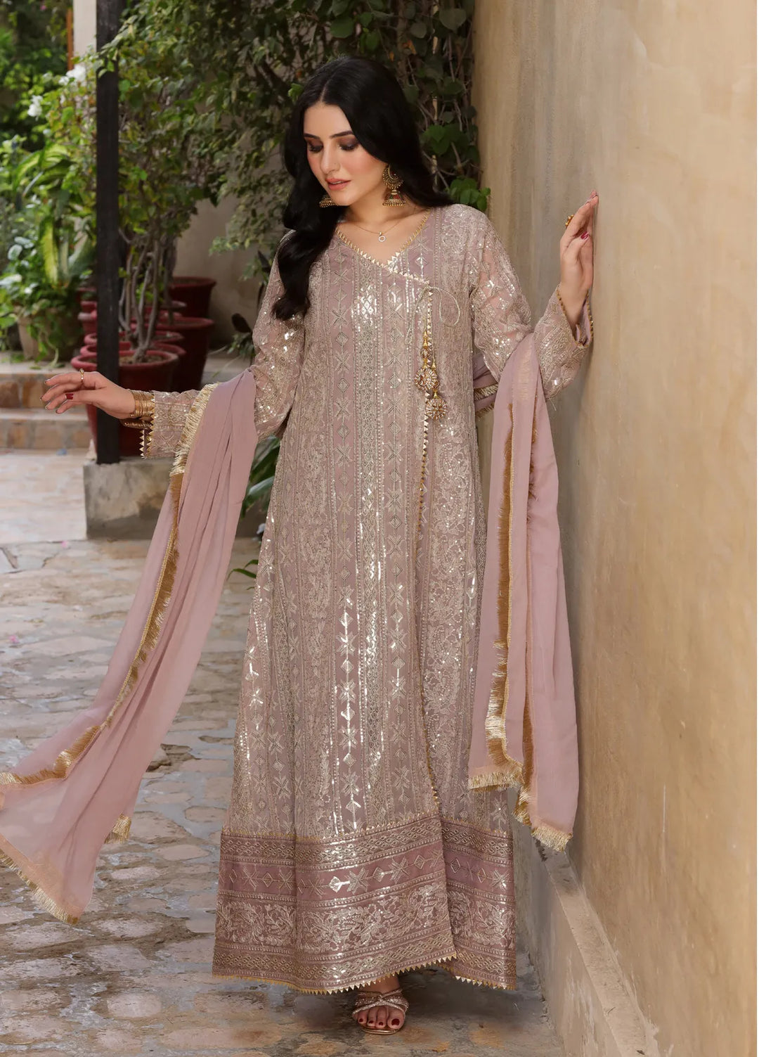 Mona Embroidery Pret Embroidered Chiffon 3 Piece Suit Divine-Lilac