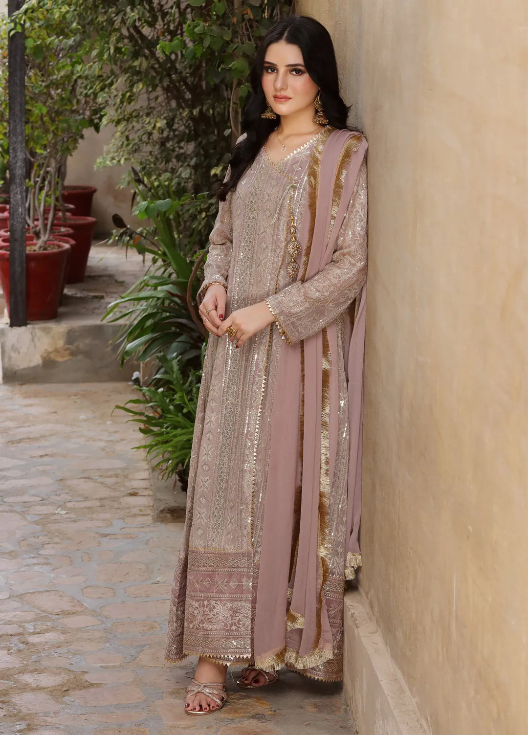 Mona Embroidery Pret Embroidered Chiffon 3 Piece Suit Divine-Lilac