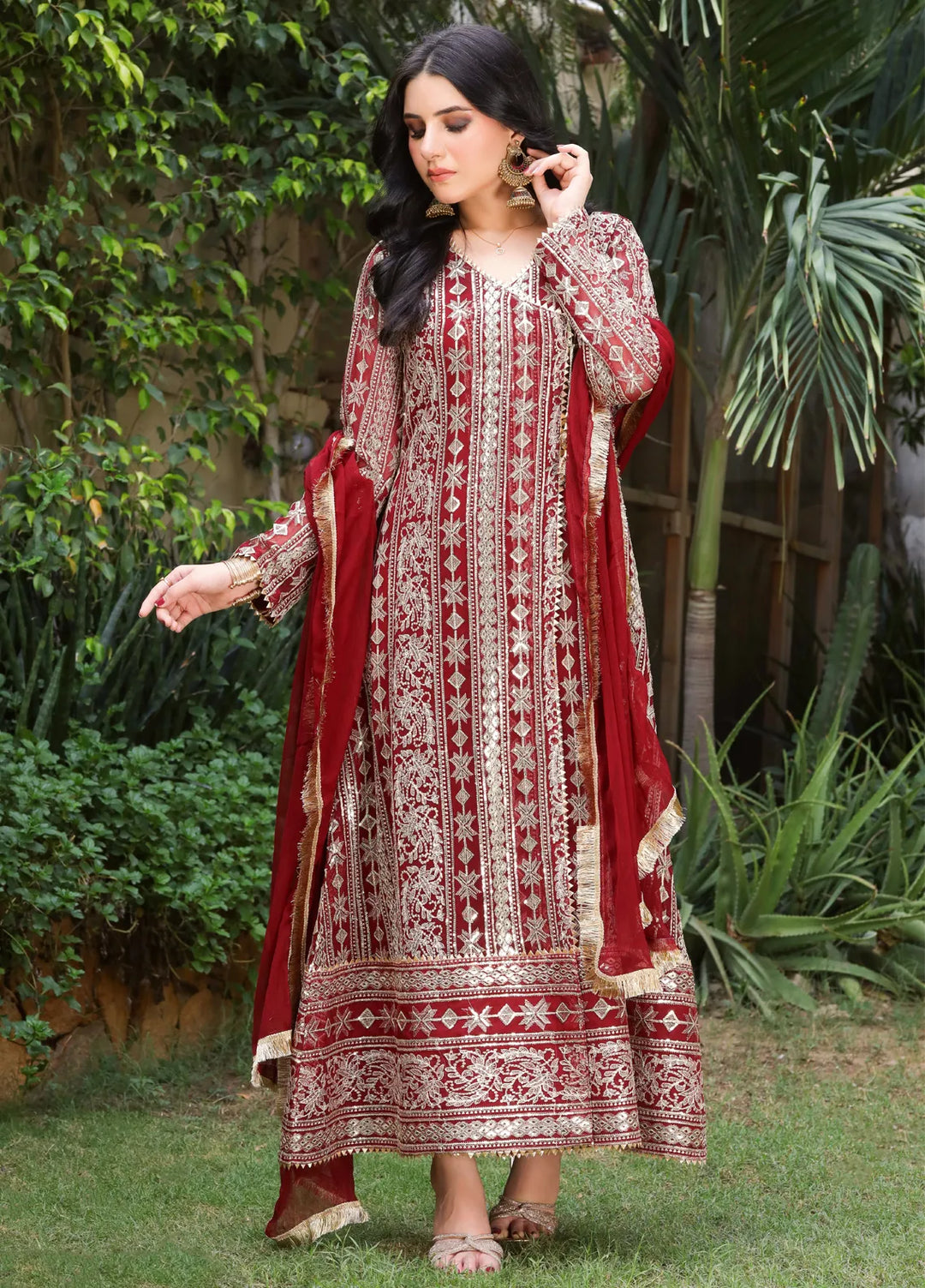 Mona Embroidery Pret Embroidered Chiffon 3 Piece Suit Divine-Mehroon
