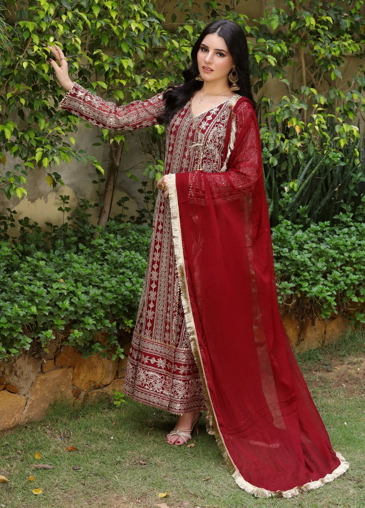 Mona Embroidery Pret Embroidered Chiffon 3 Piece Suit Divine-Mehroon