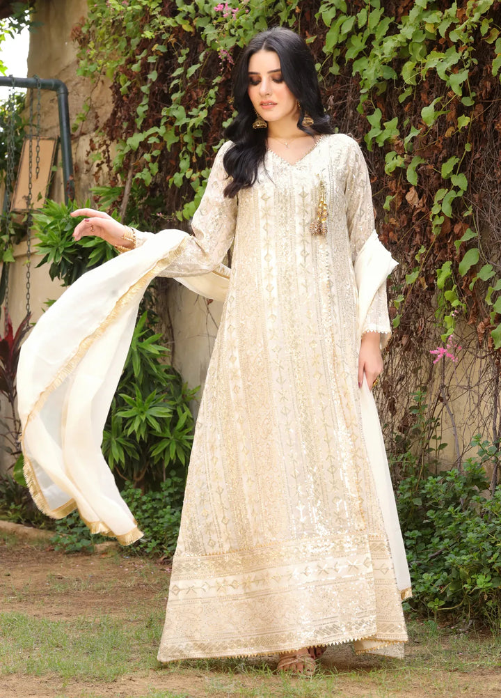 Mona Embroidery Pret Embroidered Chiffon 3 Piece Suit Divine-Off-White