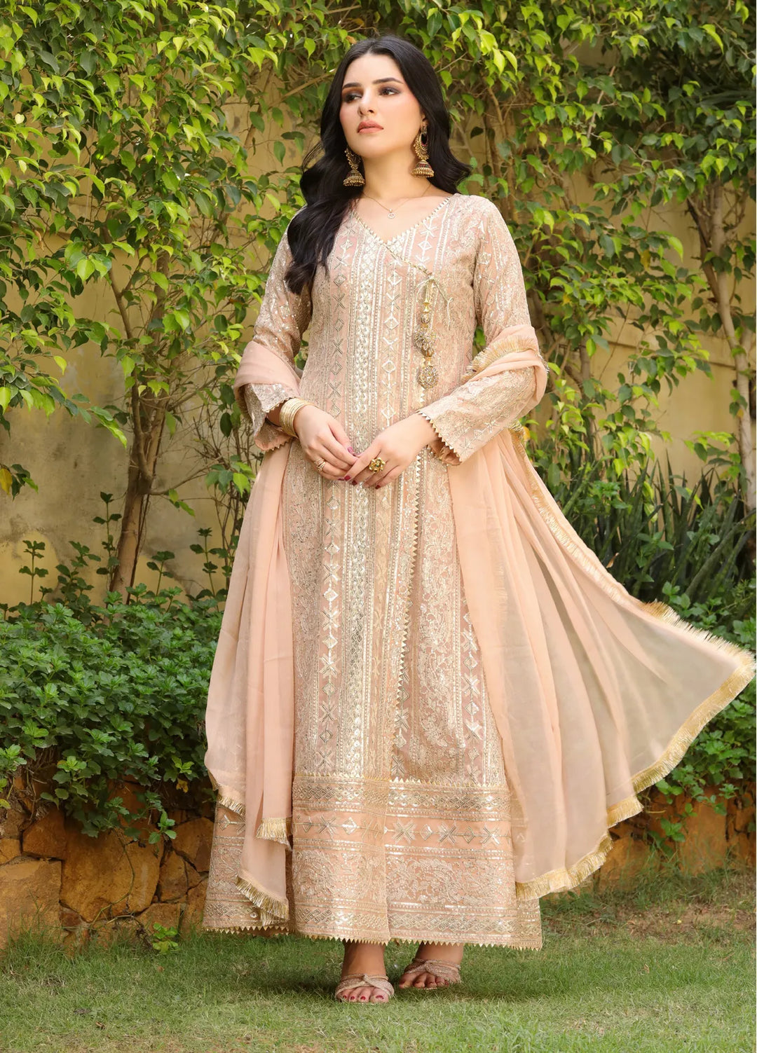 Mona Embroidery Pret Embroidered Chiffon 3 Piece Suit Divine-Peach