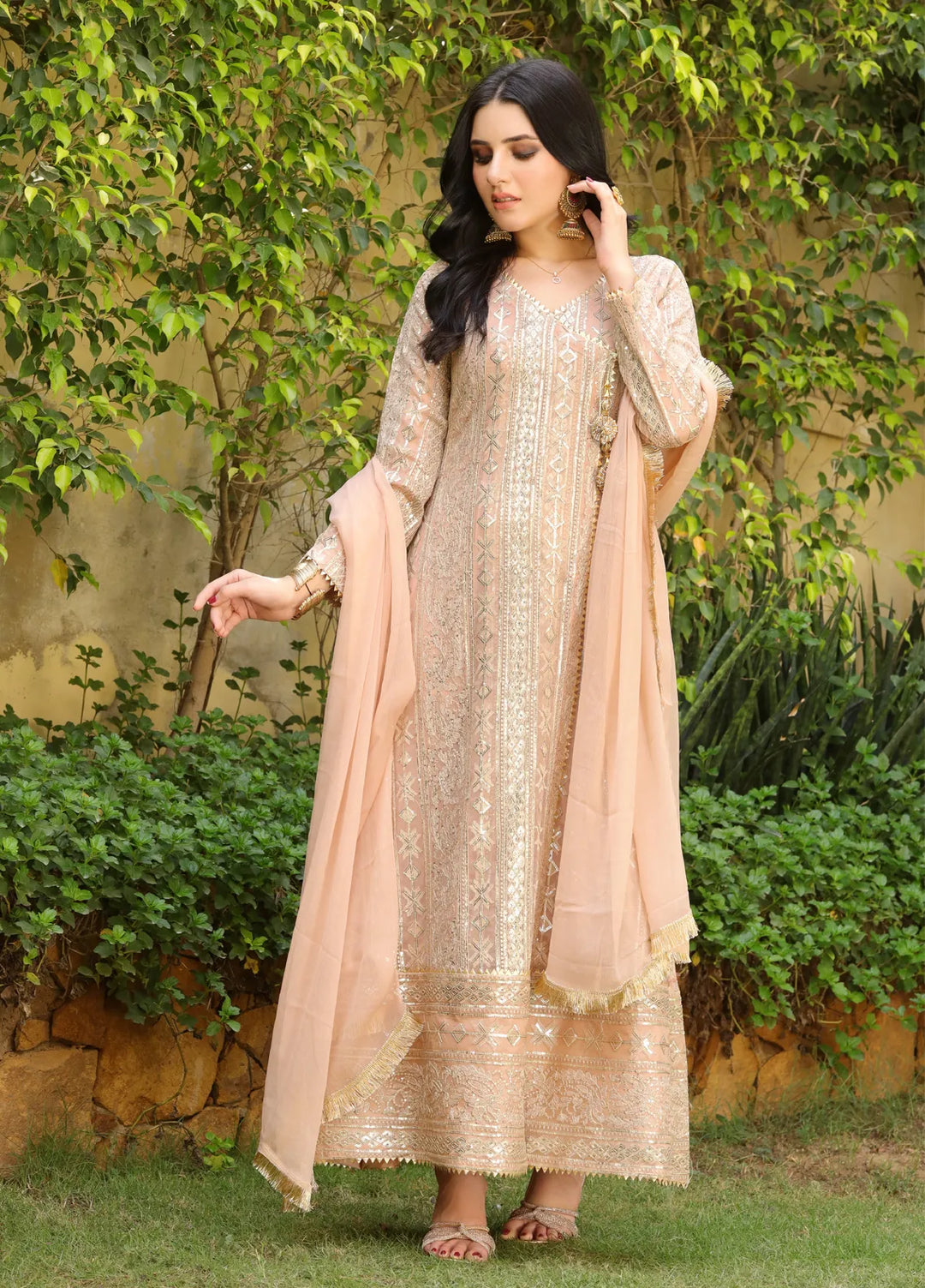 Mona Embroidery Pret Embroidered Chiffon 3 Piece Suit Divine-Peach