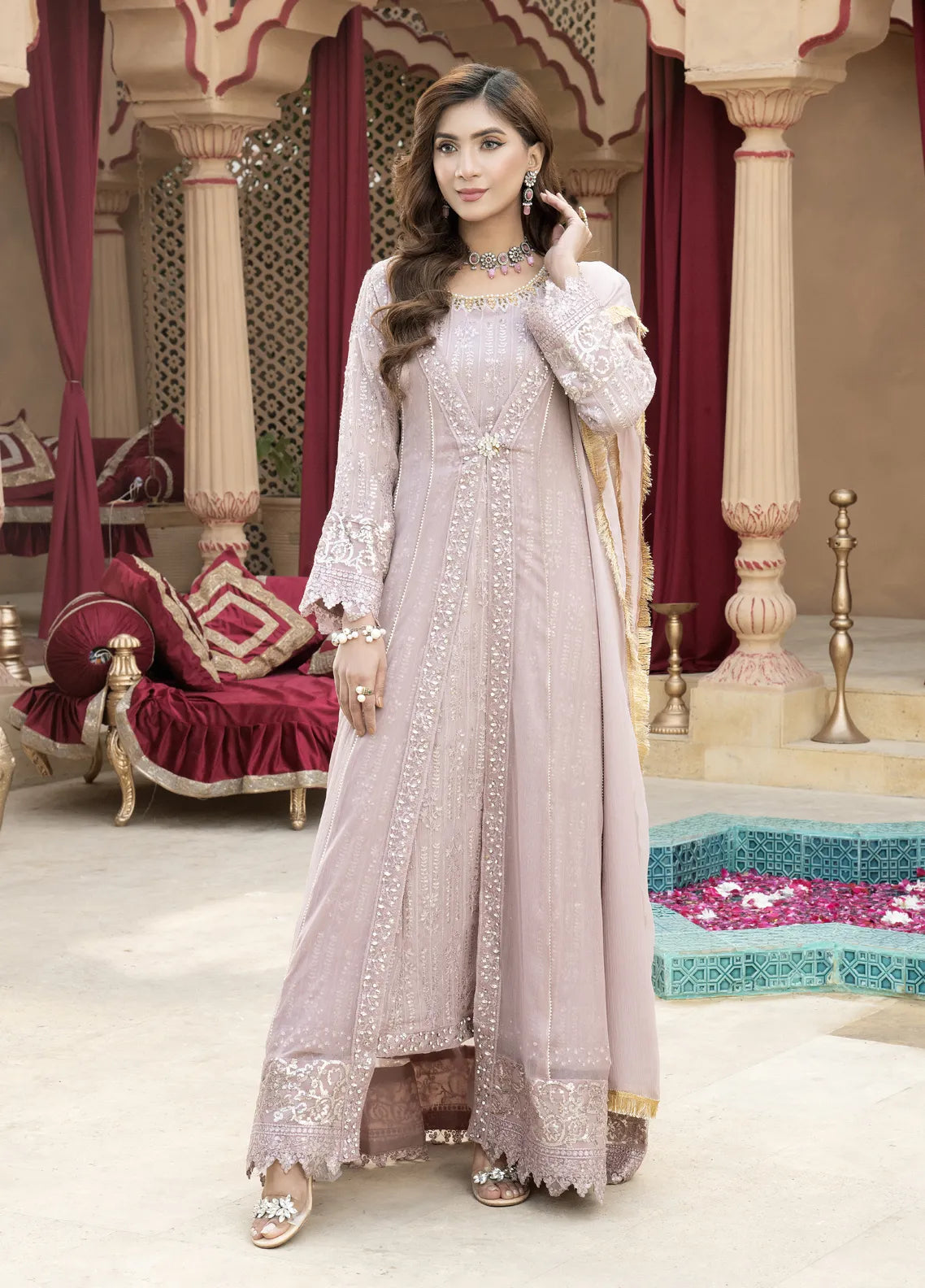 Mona Embroidery Luxury Pret Embroidered Chiffon 3 Piece Suit Embellish Azure-Mint-Green