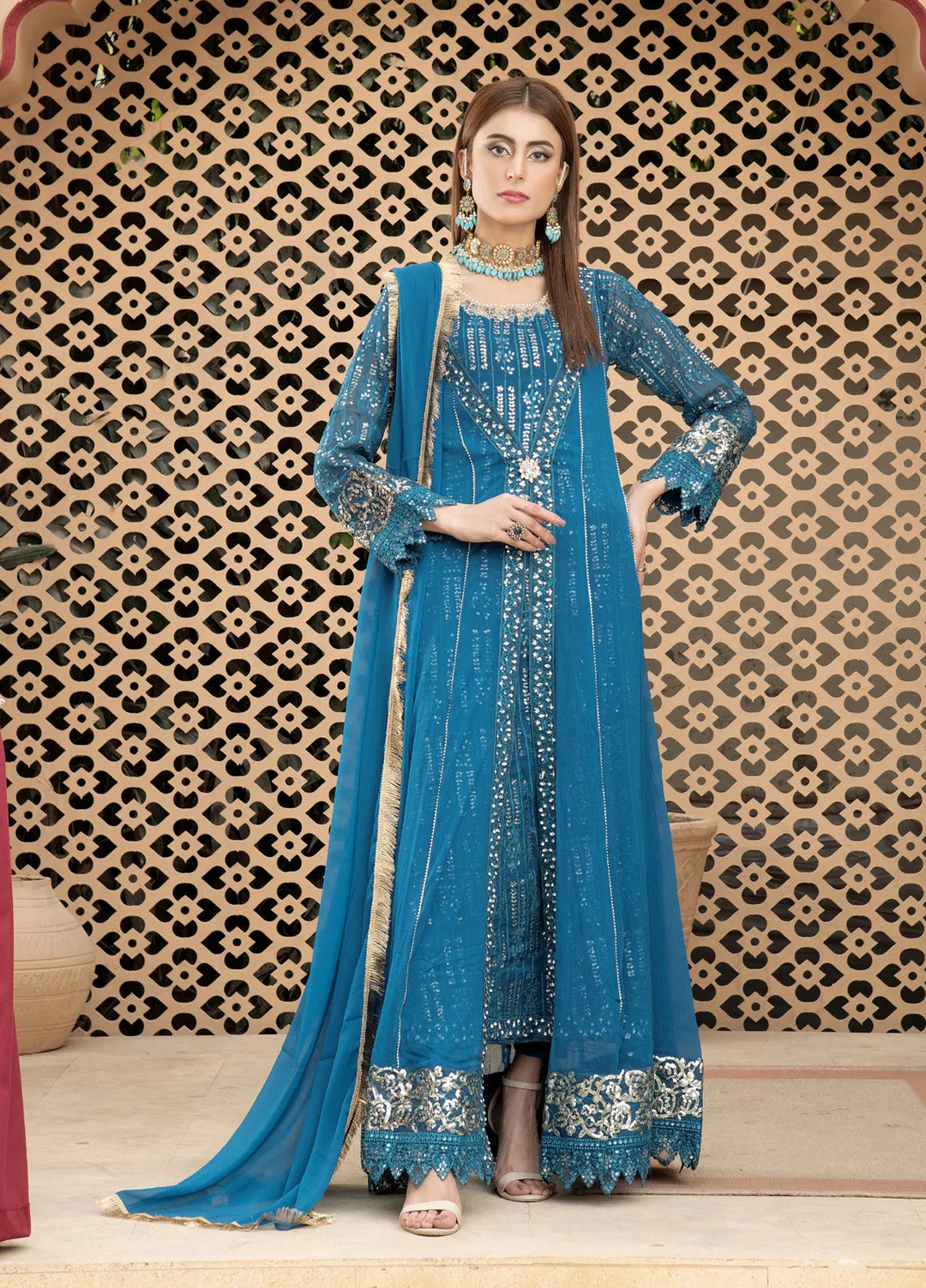 Mona Embroidery Pret Embroidered Chiffon 3 Piece Suit Enchante-Zinc-Blue