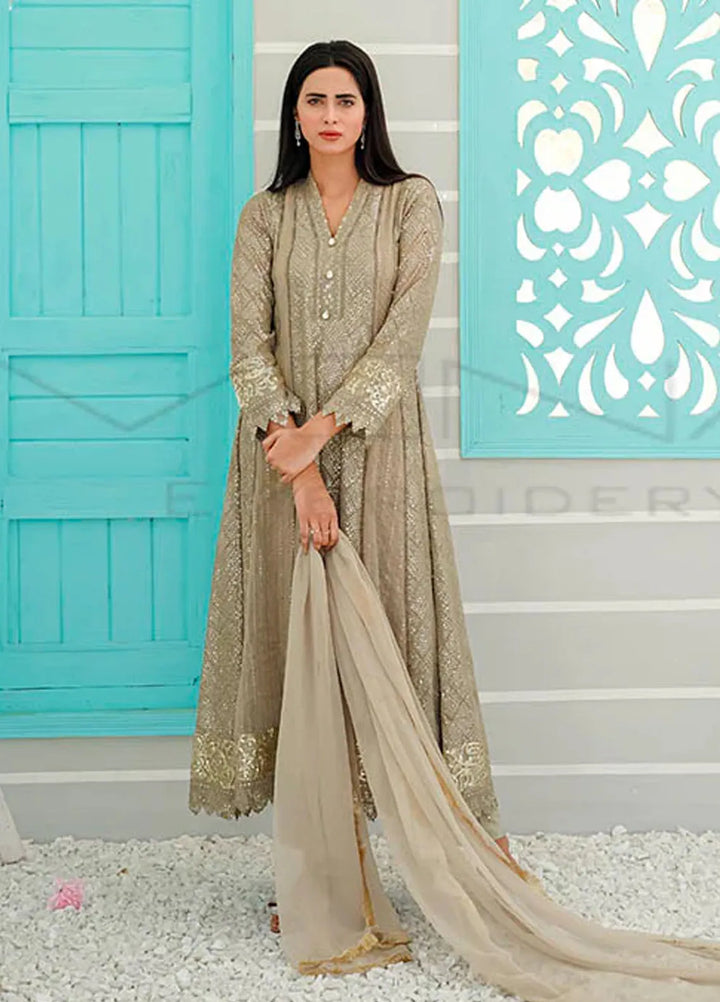 Mona Embroidery Pret Embroidered Chiffon 3 Piece Suit Ethereal Lace Camel