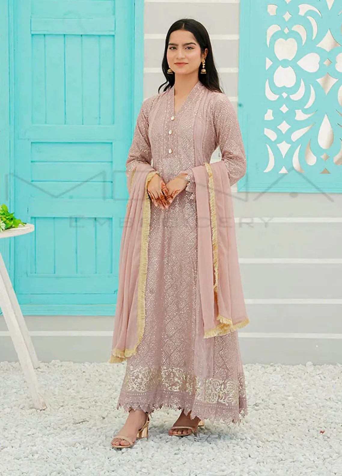 Mona Embroidery Pret Embroidered Chiffon 3 Piece Suit Majestic Allure-Lilac main image 1