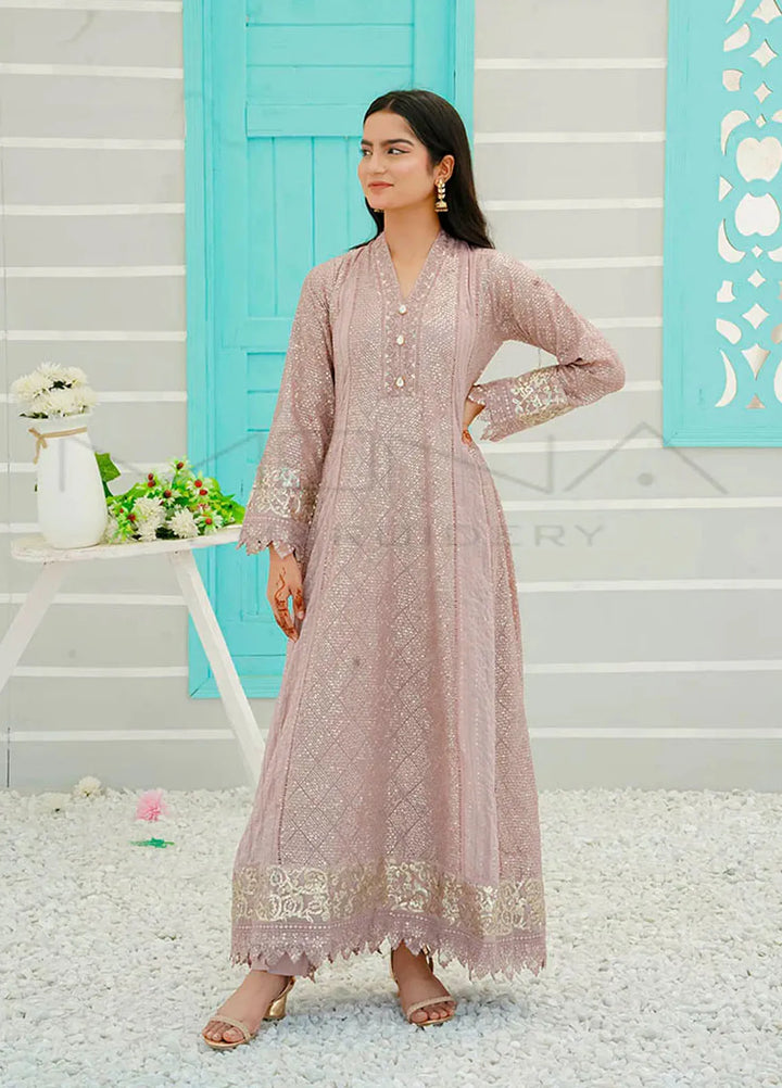 Mona Embroidery Pret Embroidered Chiffon 3 Piece Suit Ethereal Lace Lilac