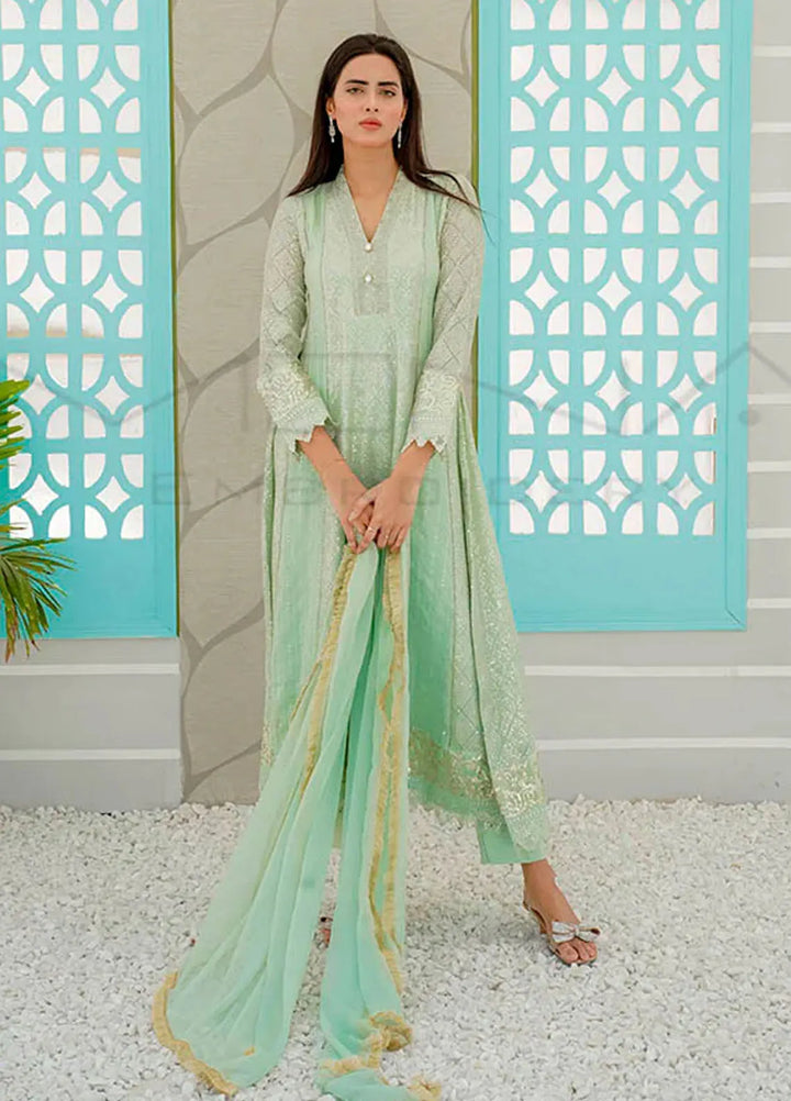 Mona Embroidery Pret Embroidered Chiffon 3 Piece Suit Ethereal Lace Mint Green