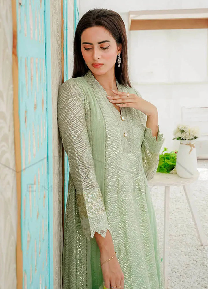 Mona Embroidery Pret Embroidered Chiffon 3 Piece Suit Ethereal Lace Mint Green