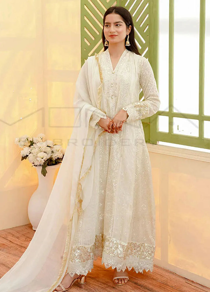Mona Embroidery Pret Embroidered Chiffon 3 Piece Suit Ethereal Lace White