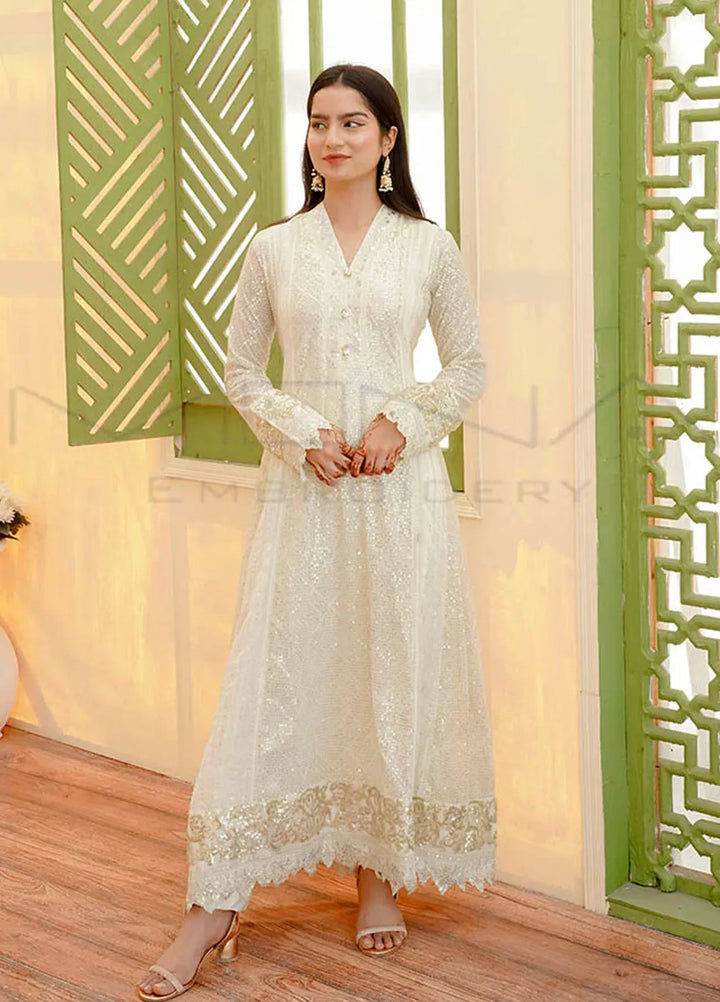 Mona Embroidery Pret Embroidered Chiffon 3 Piece Suit Ethereal Lace White