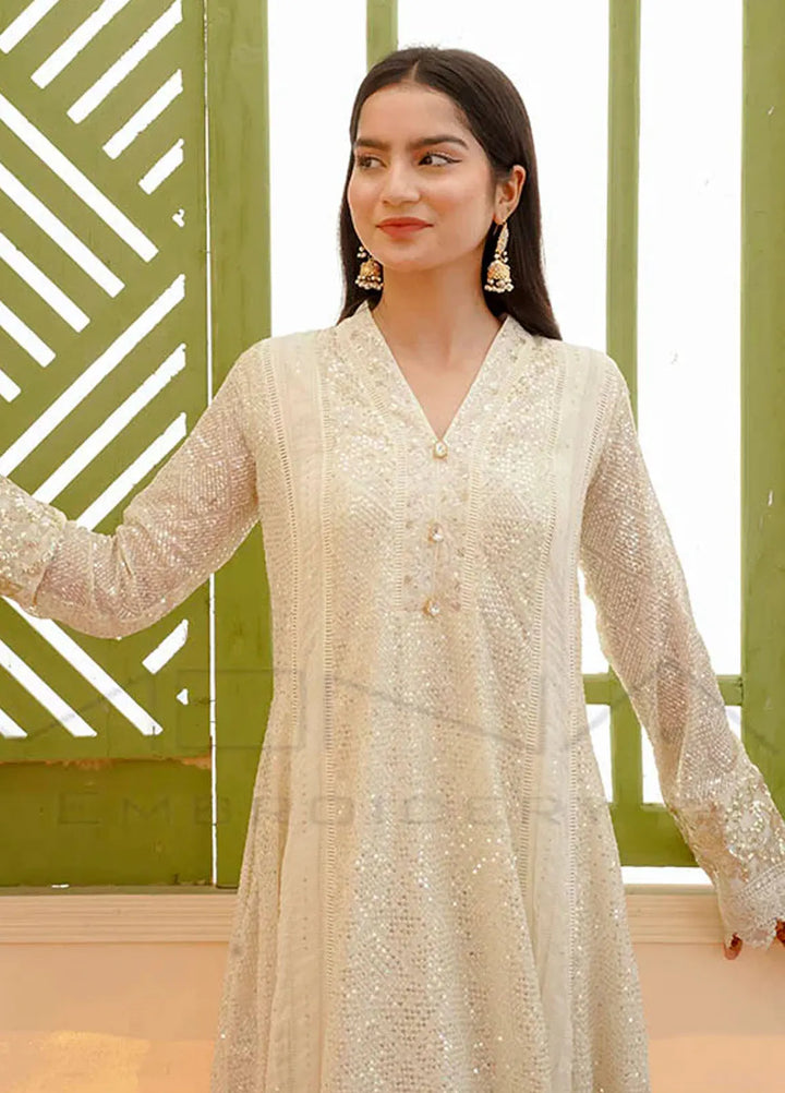 Mona Embroidery Pret Embroidered Chiffon 3 Piece Suit Ethereal Lace White