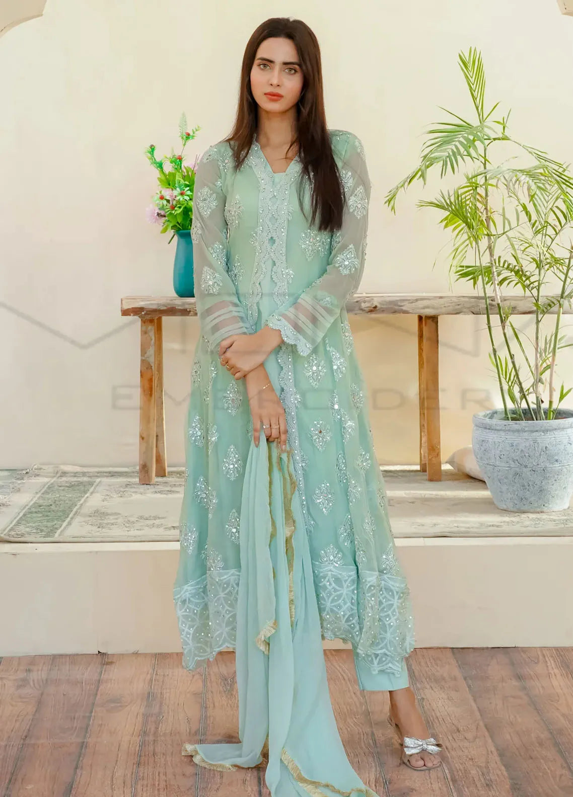 Mona Embroidery Luxury Pret Embroidered Chiffon 3 Piece Suit Dreamy Bloom-Peach