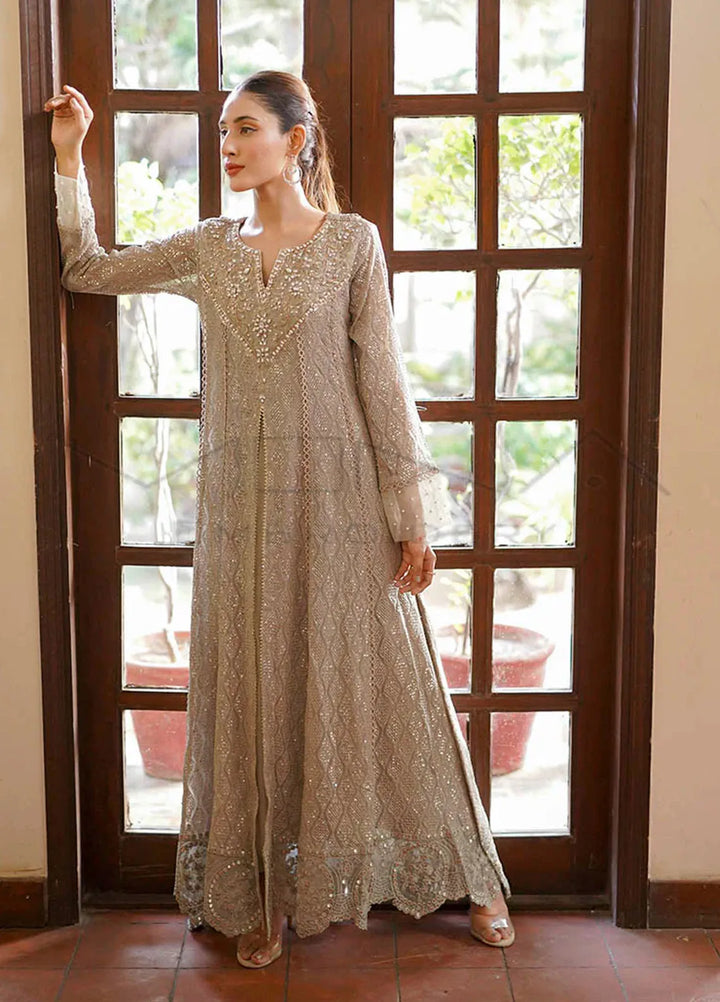 Mona Embroidery Pret Embroidered Chiffon 3 Piece Suit Floral Weaves Camel