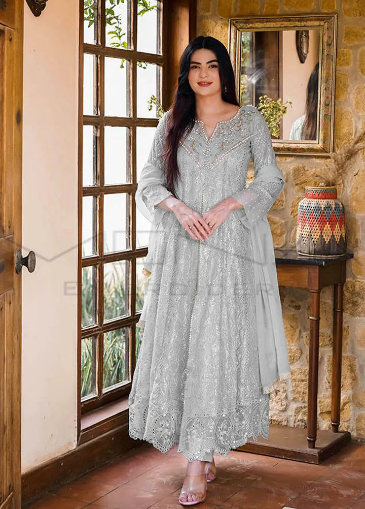 Mona Embroidery Pret Embroidered Chiffon 3 Piece Suit Floral Weaves Mint Green