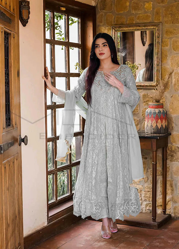 Mona Embroidery Pret Embroidered Chiffon 3 Piece Suit Floral Weaves Mint Green