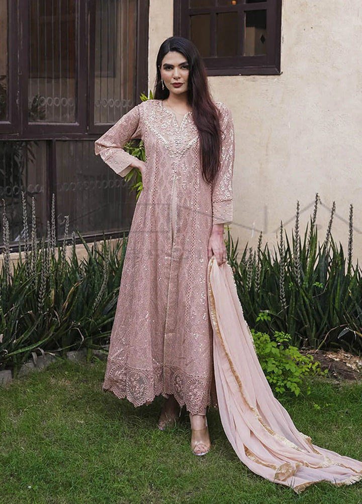 Mona Embroidery Pret Embroidered Chiffon 3 Piece Suit Floral Weaves Peach