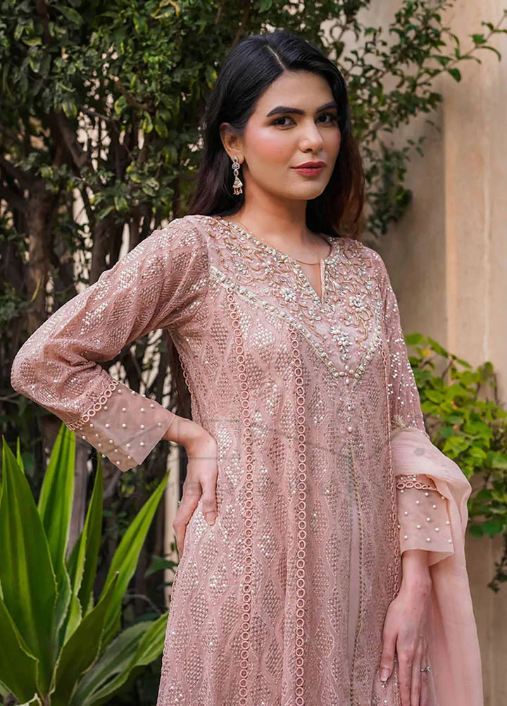 Mona Embroidery Pret Embroidered Chiffon 3 Piece Suit Floral Weaves Peach
