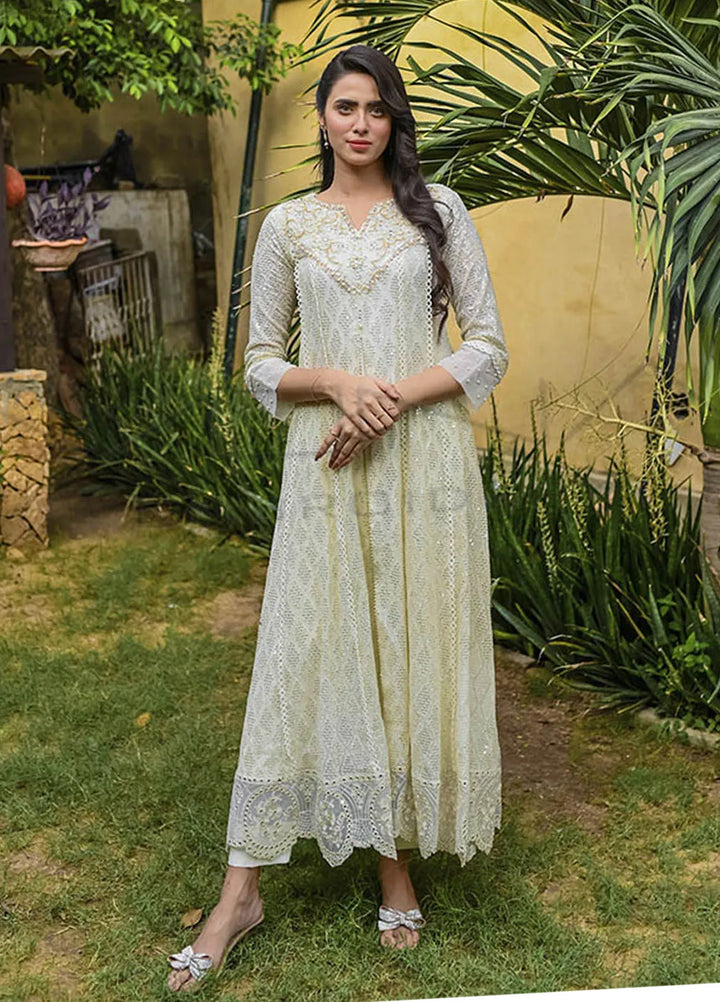 Mona Embroidery Pret Embroidered Chiffon 3 Piece Suit Floral Weaves White