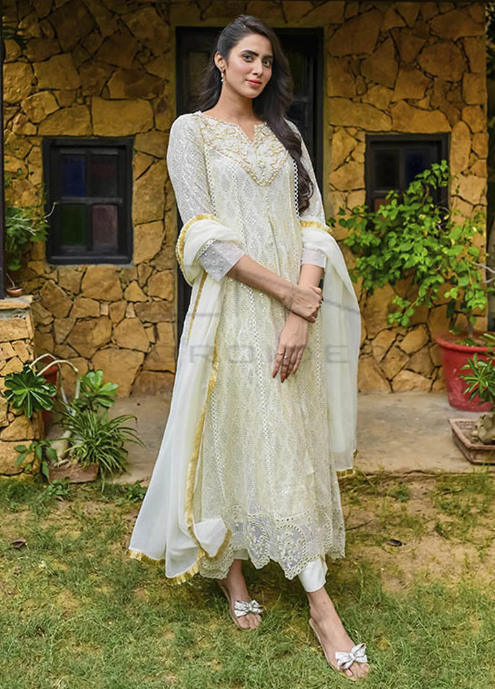 Mona Embroidery Pret Embroidered Chiffon 3 Piece Suit Floral Weaves White