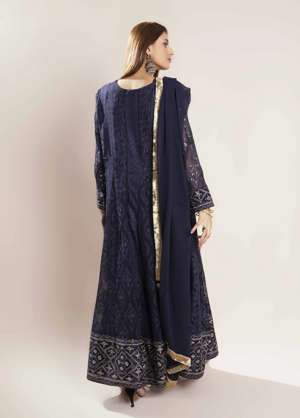 Mona Embroidery Pret Embroidered Chiffon 3 Piece Suit Melanie-Peach