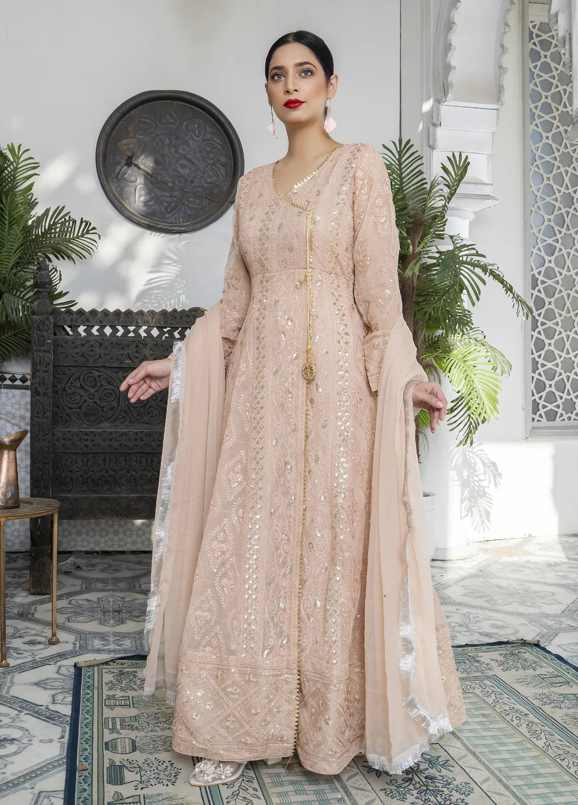 Mona Embroidery Pret Embroidered Chiffon 3 Piece Suit Divinedrape Angrakha-Off-White