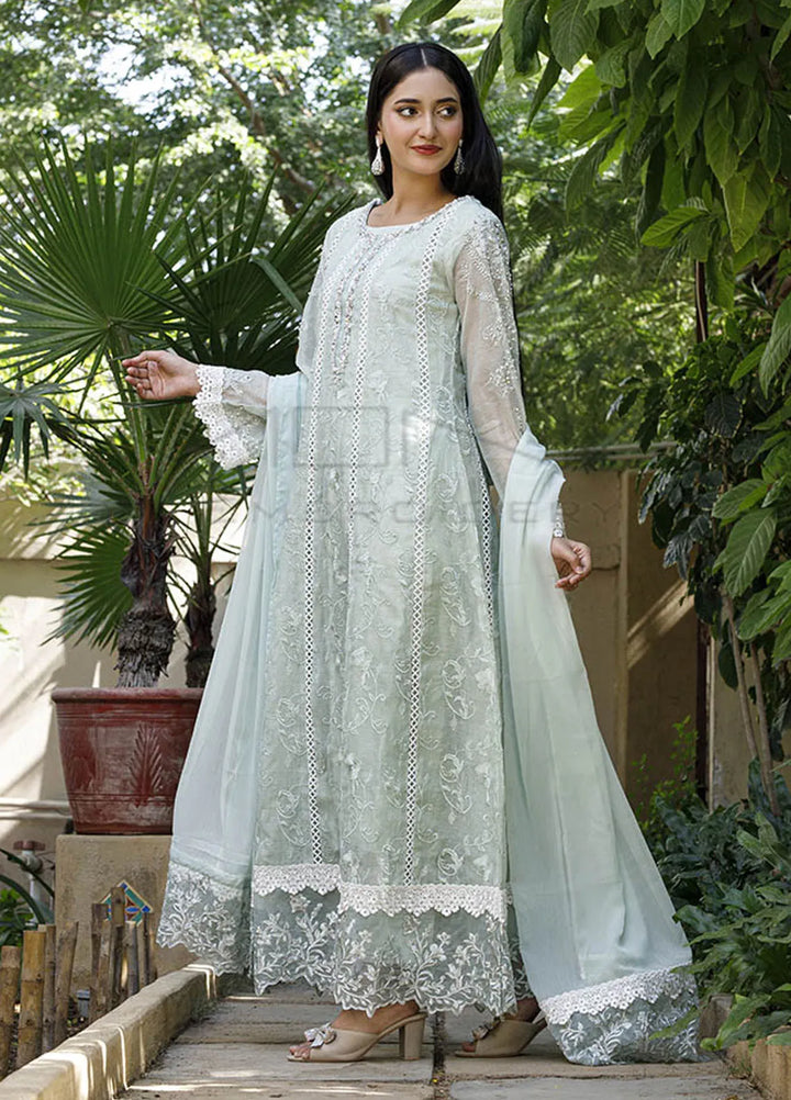 Mona Embroidery Pret Embroidered Chiffon 3 Piece Suit Nocturne Bliss-Mint Green