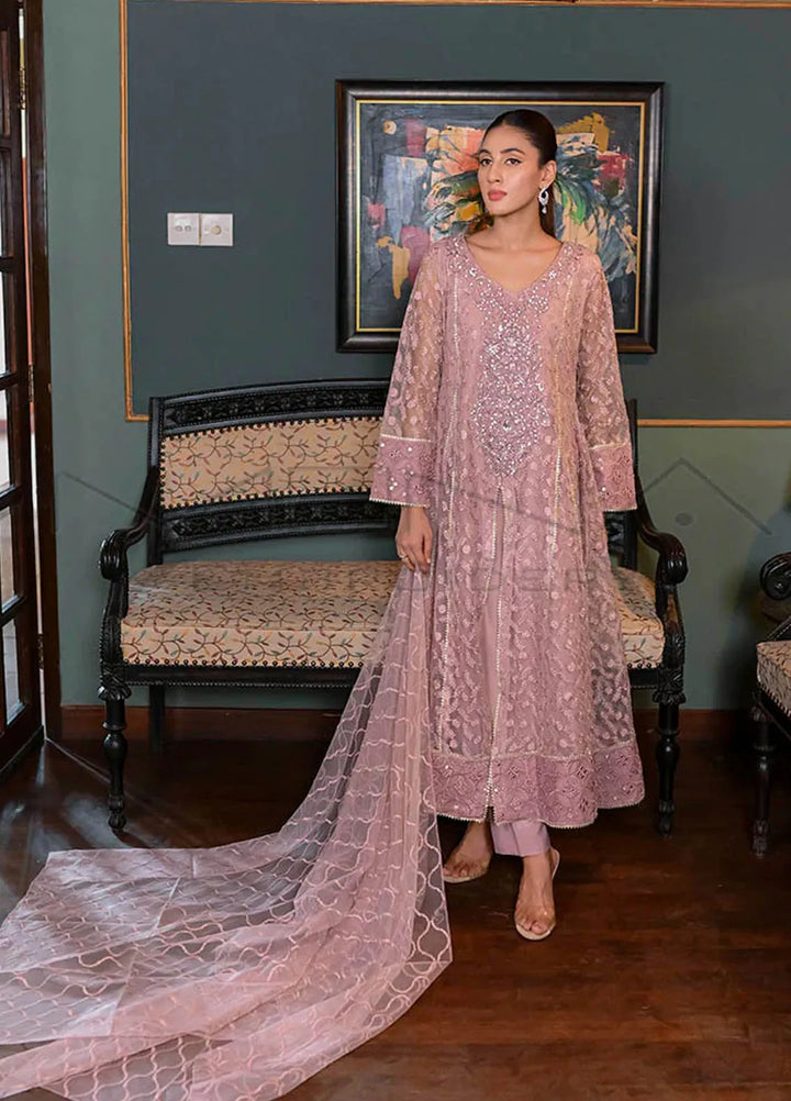 Mona Embroidery Pret Embroidered Chiffon 3 Piece Suit Ornate Blossoms Lilac