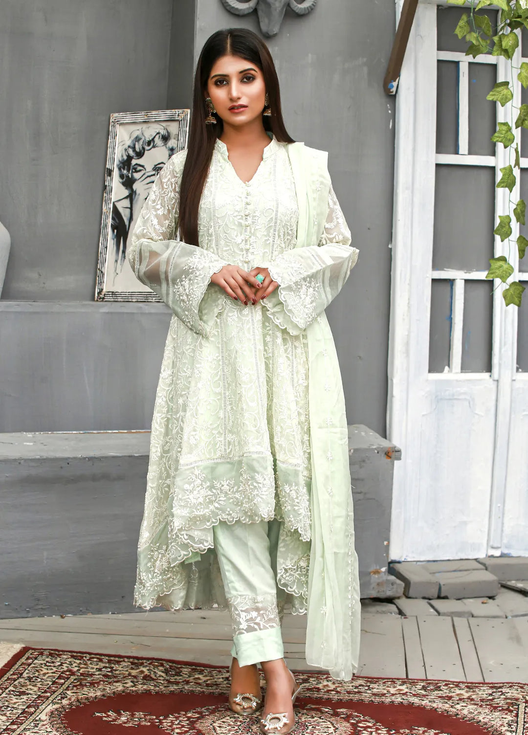 Mona Embroidery Pret Embroidered Chiffon 3 Piece Suit Shale-Mint-Green