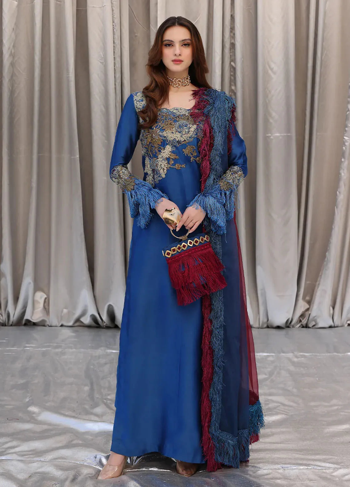 Mount Olypus by Musferah Saad Pret Embroidered Velvet 2 Piece Eternal Garnet - Festive Collection