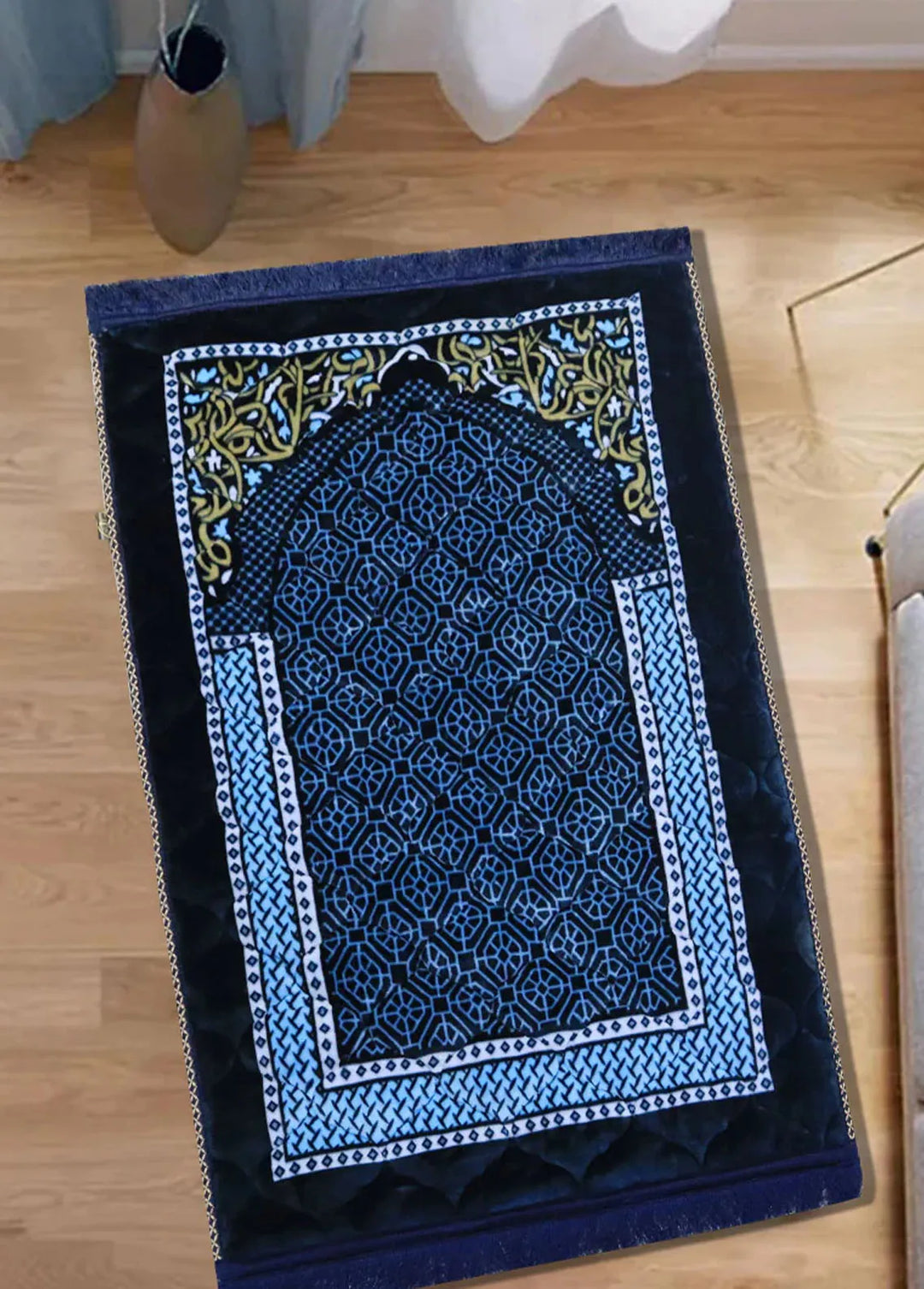 Plush Mink Mughal Plus Cloudy Janamaz Prayer Mat-Aqua