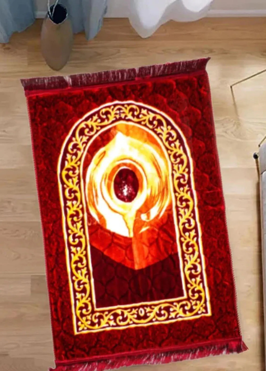Plush Mink Mughal Plus Janamaz Prayer Mat-Majestic Maroon