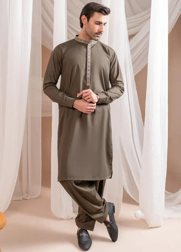 Muraqsh Blended Mens Formal Olive Green Kurta Shalwar