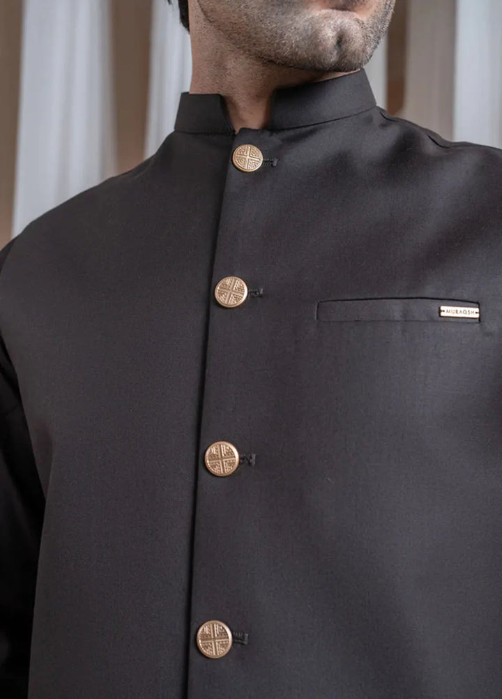 Muraqsh Dark Brown Kurta Shalwar with Suiting Waistcoat Straight Cut