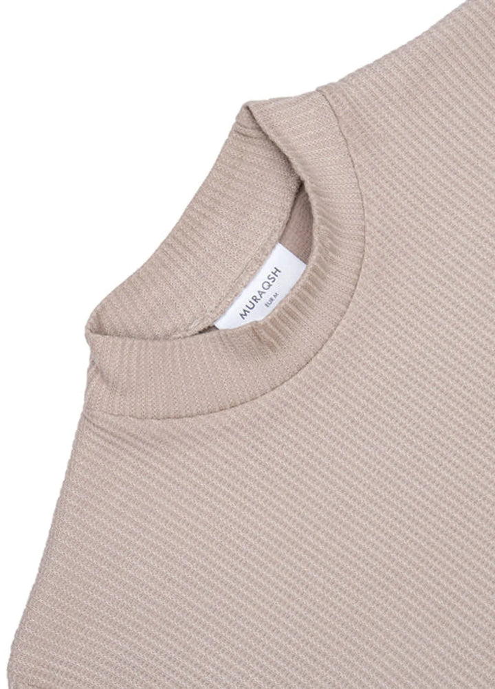 Muraqsh Mens Beige Drop Needle Mock Neck