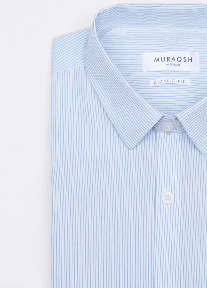 Muraqsh Mens Blue Lining Formal Shirt