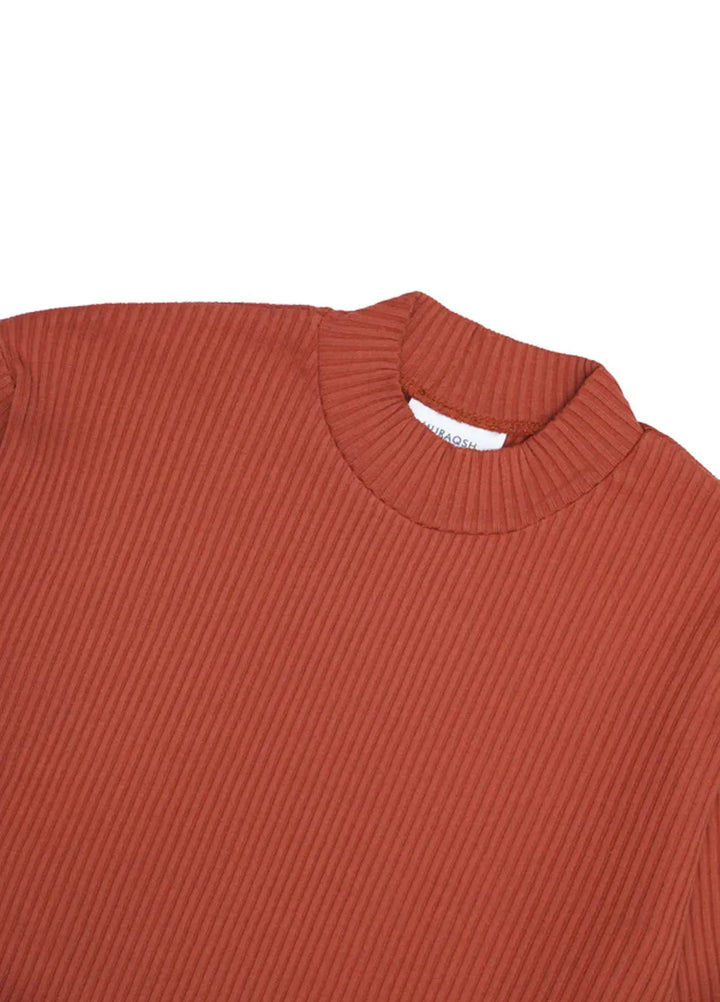 Muraqsh Mens Orange Rust Drop Needle Mock Neck