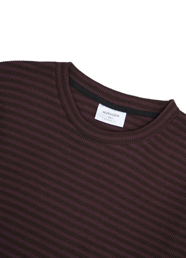 Muraqsh Mens Waffle Burgundy Striped Sweat Shirt