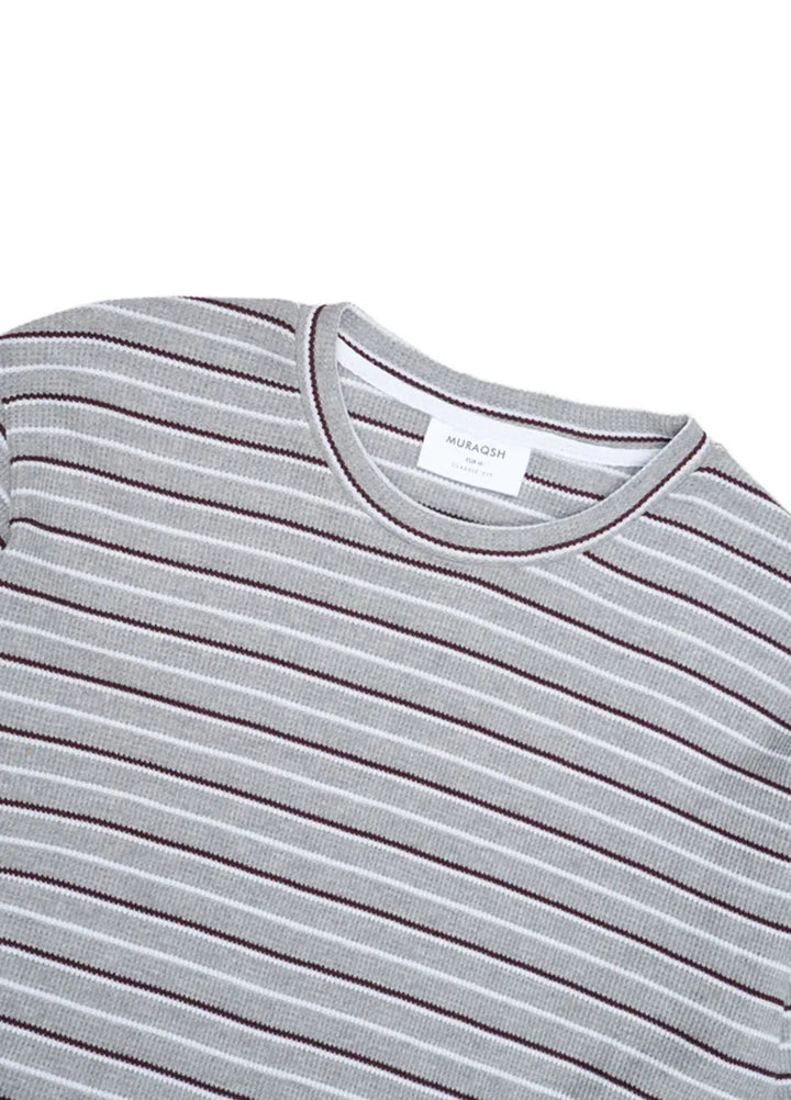 Muraqsh Mens Waffle Grey Striped Sweat Shirt