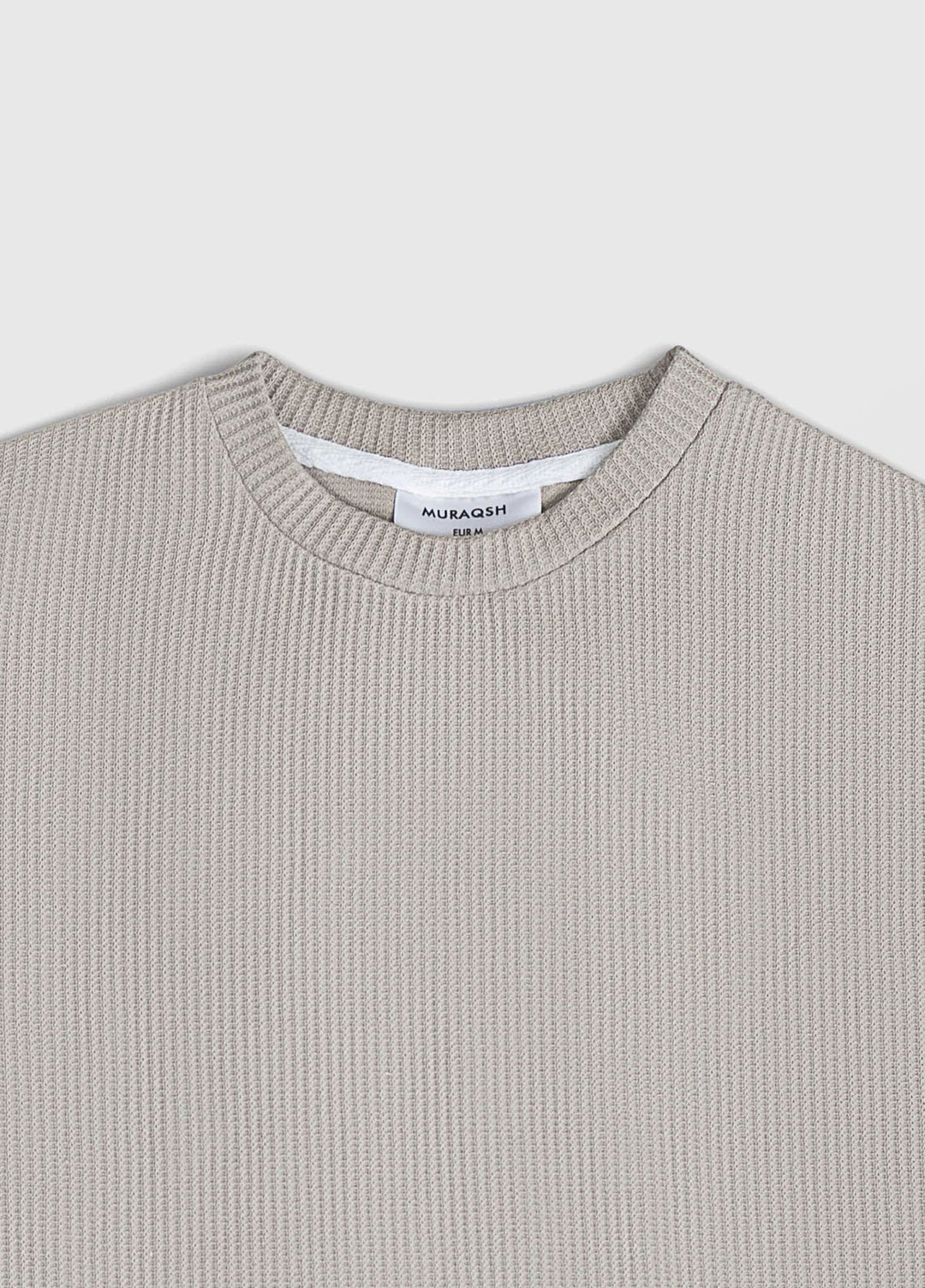 Muraqsh Plain Knit Beige Drop Needle Oversized T-Shirt