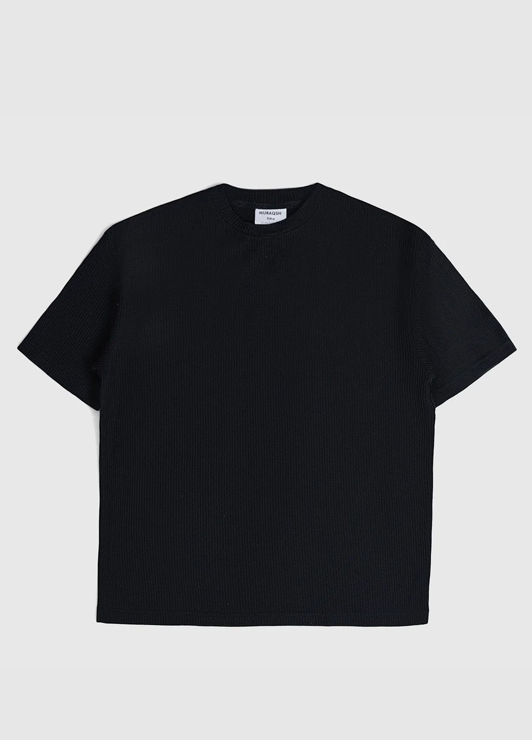 Muraqsh Plain Knit Black Drop Needle Oversized T-Shirt