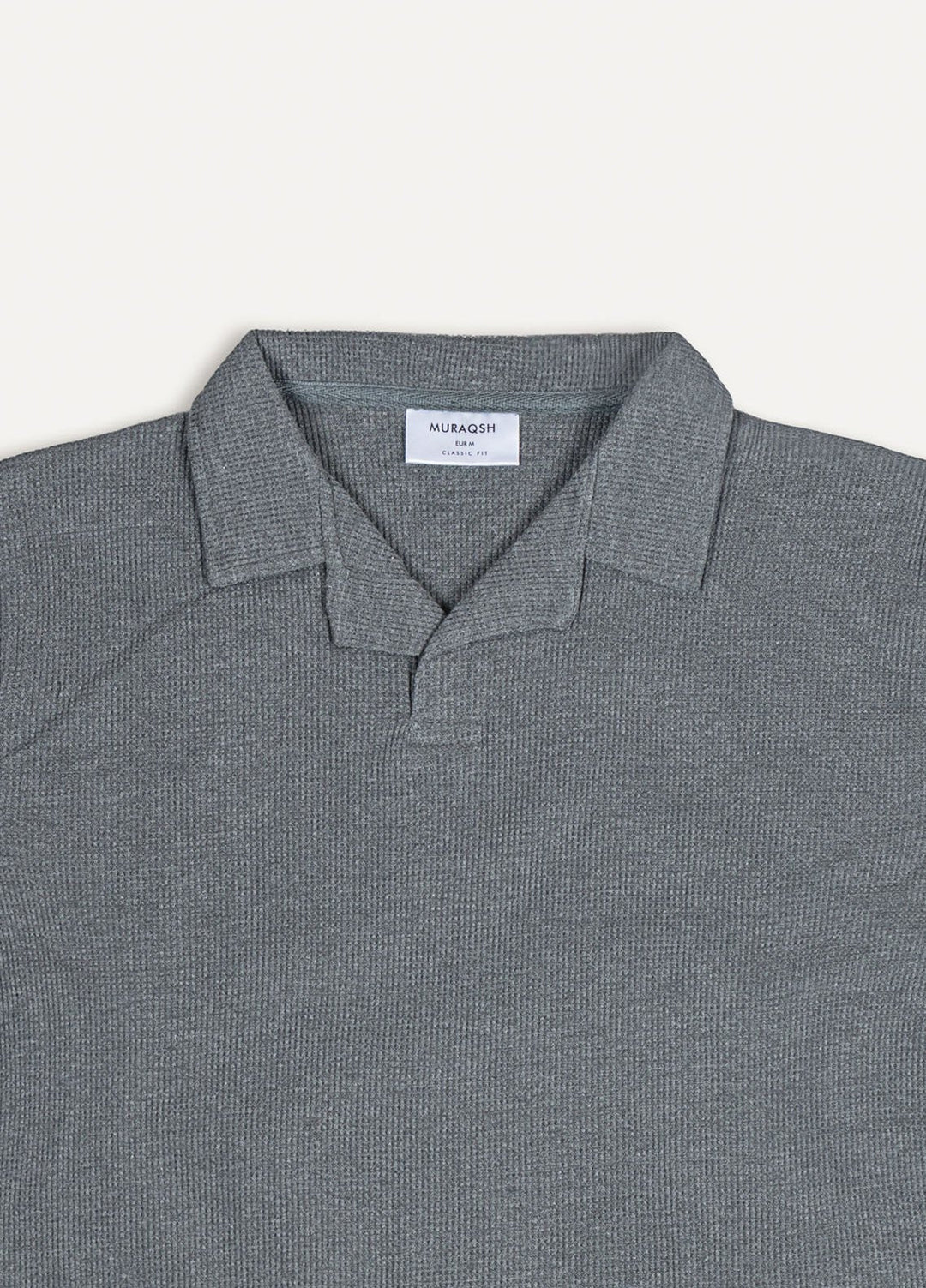 Muraqsh Plain Knit Light Grey Waffle Revere Polo