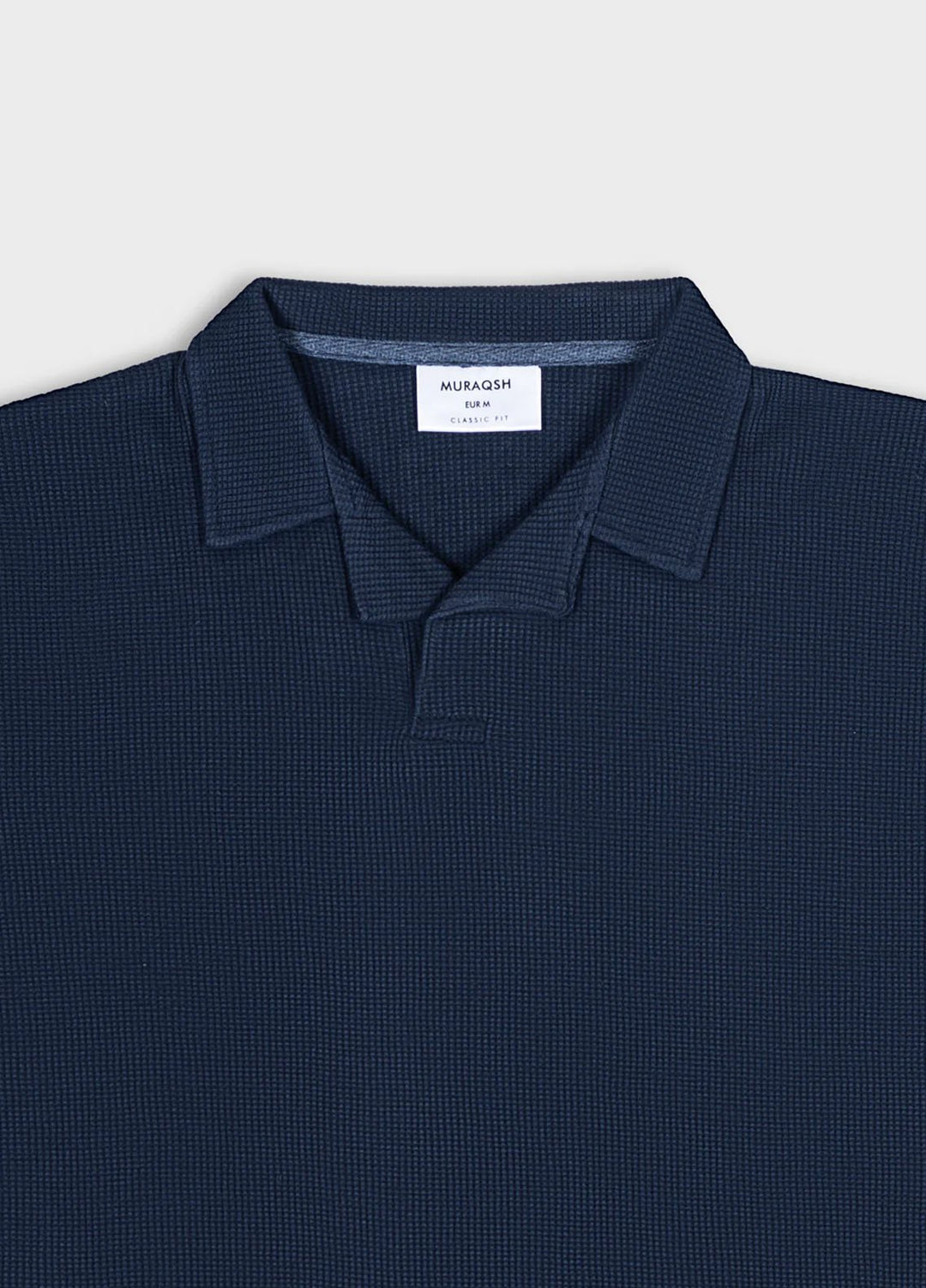 Muraqsh Plain Knit Polo Navy Blue Waffle Revere Polo
