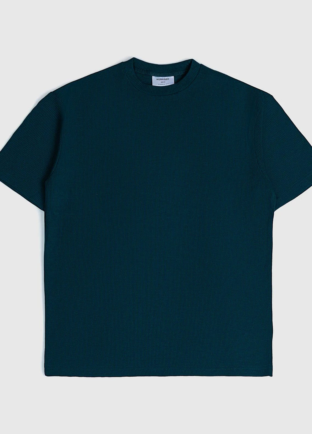 Muraqsh Plain Knit T-Shirt Teal Green Waffle Oversized