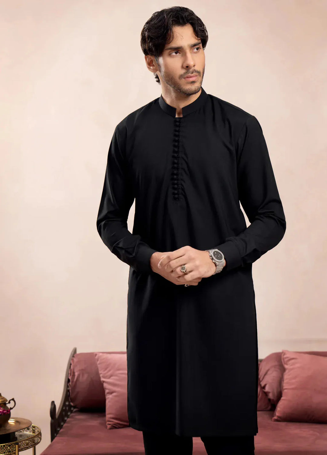 Muraqsh Pret Solid Blended 2 Piece Crow Blended Kurta Trouser