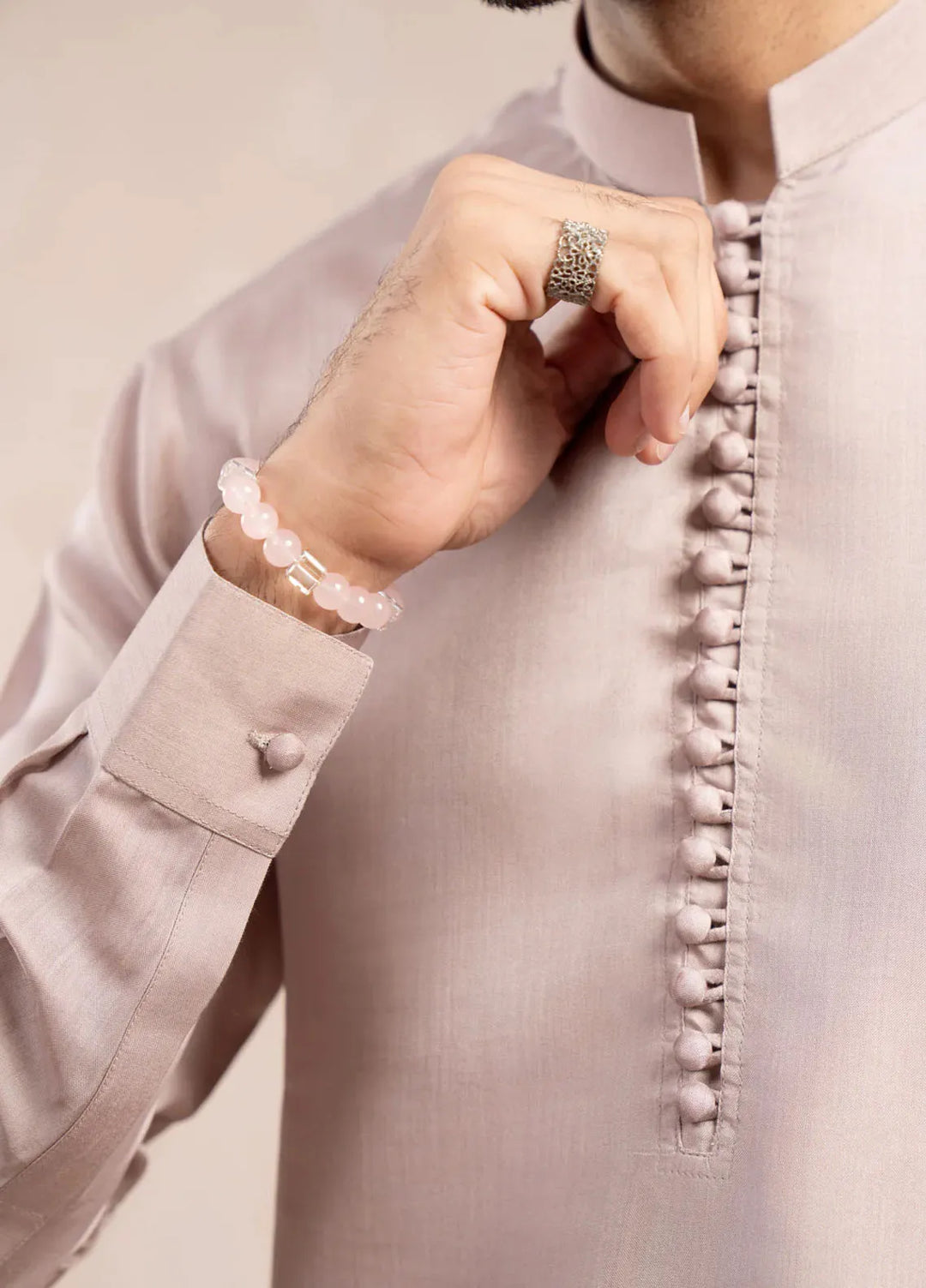 Muraqsh Pret Solid Viscose Silk 2 Piece Loop Buttons Kurta Trouser