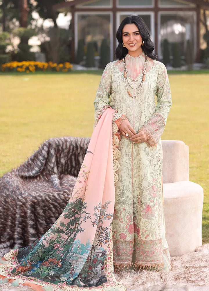 Musferah Saad Embroidered Lawn Suits Unstitched 3 Piece MFS25PG Lilia - Luxury Collection
